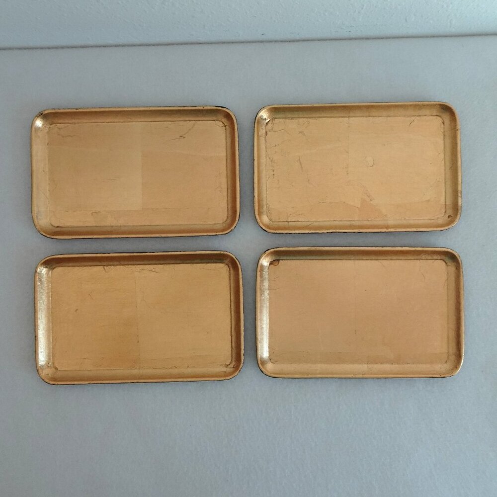 Vintage Small Trays Sushi Plates Gold Lacquer Set Of 4 Made in Japan